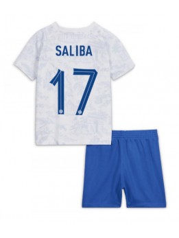 Frankrike William Saliba #17 Replika Borta Kläder Barn VM 2022 Kortärmad (+ byxor)